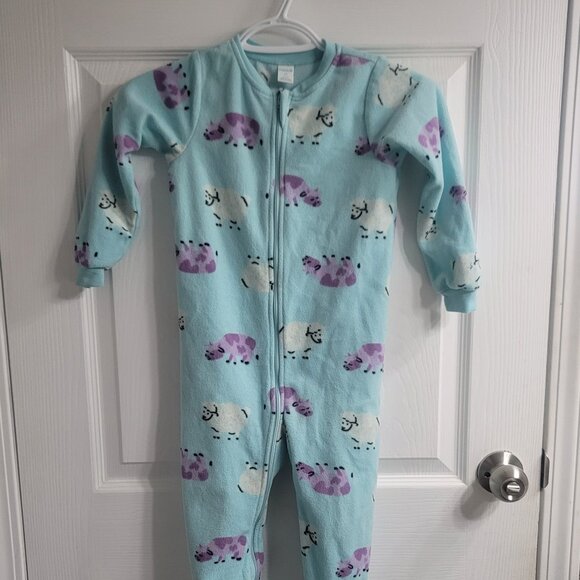 #264 Peekle 4T Cow Blue Footed Onesie Sleeper Pajamas Pjs - Picture 1 of 4